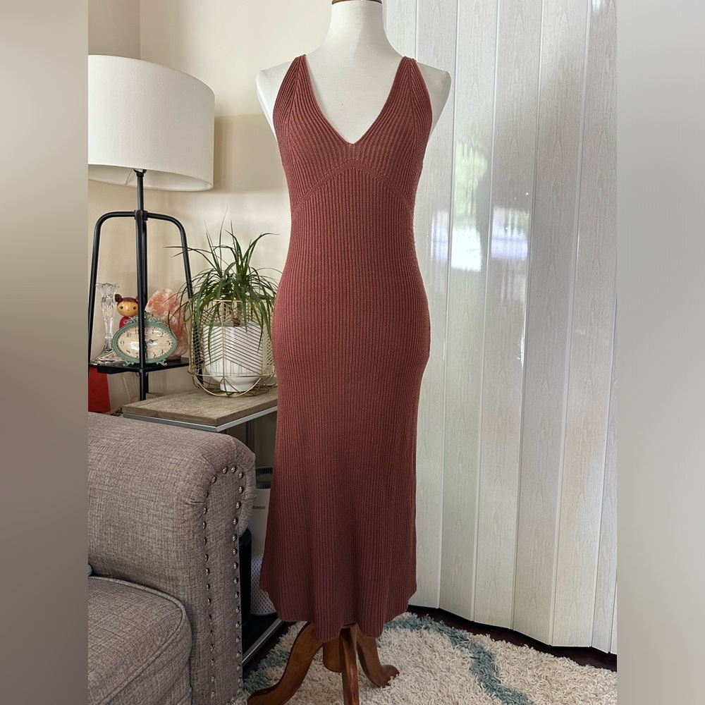Petal And Pup Long Brown Knitted Body Con Dress, Sz. 4